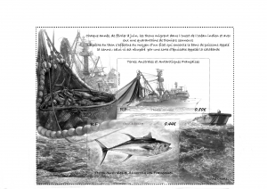 Maquette du bloc avec 2 timbres sur la "Pêche au thon"